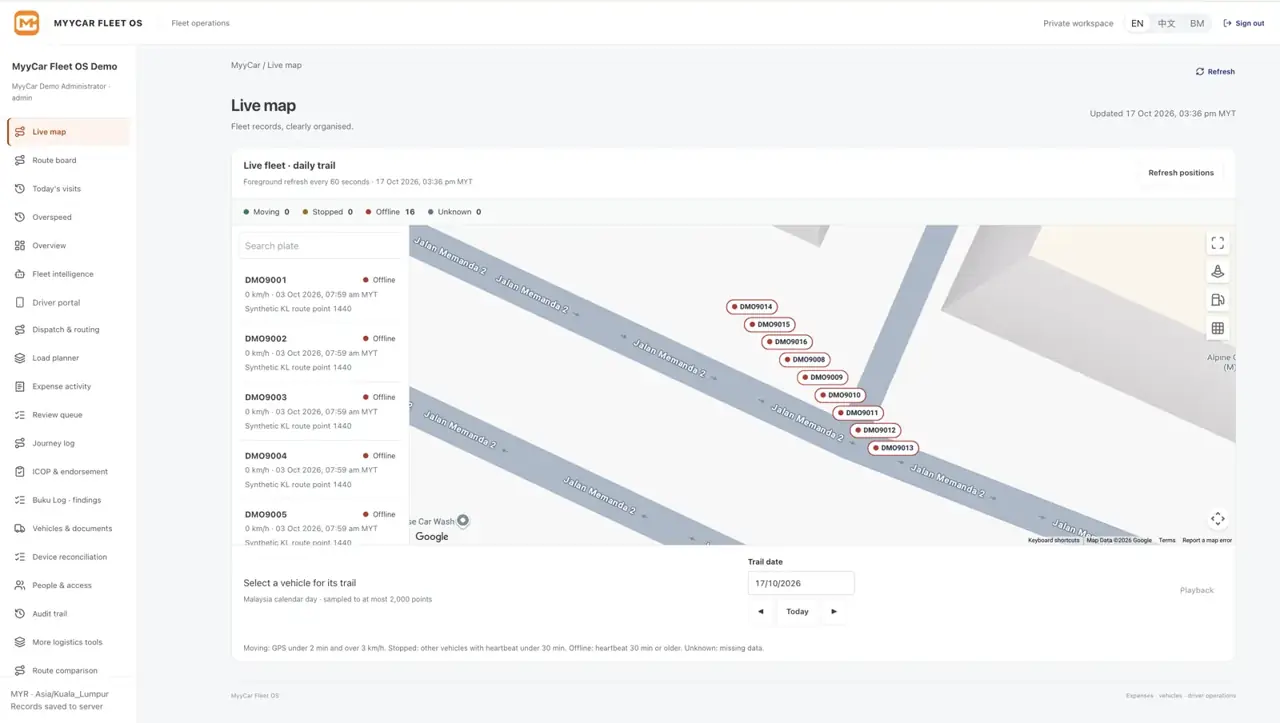 Live map with vehicle states